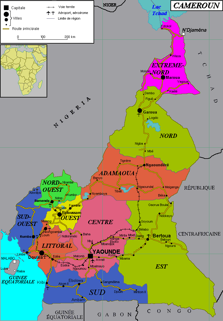 carte regions administratives cameroun